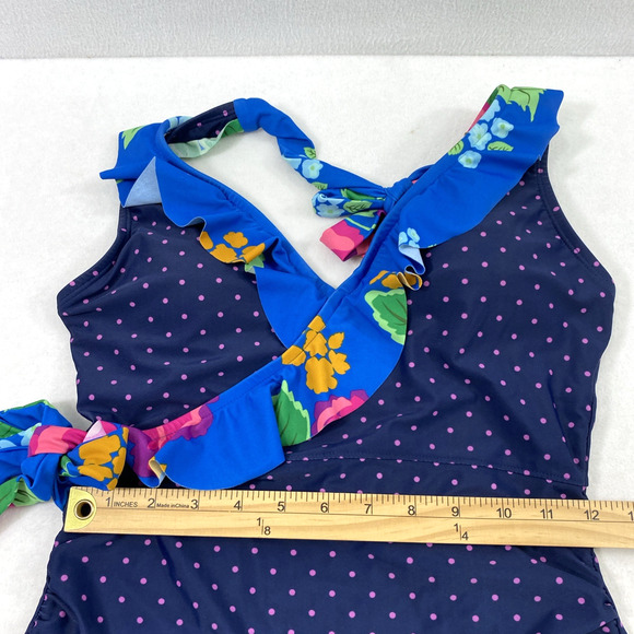 Matilda Jane Swimsuit Womens Medium Blue Polka Dot Floral Bathing Suit 1‎ Piece - Picture 8 of 9
